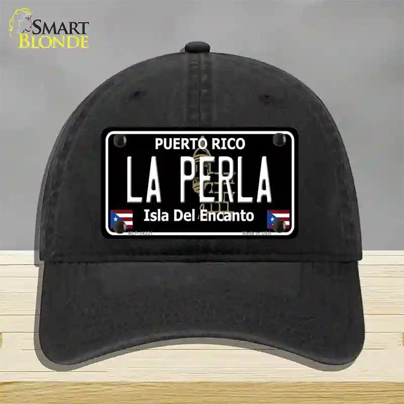 La Perla Puerto Rico Black Novelty License Plate Hat Unconstructed Cotton / Black