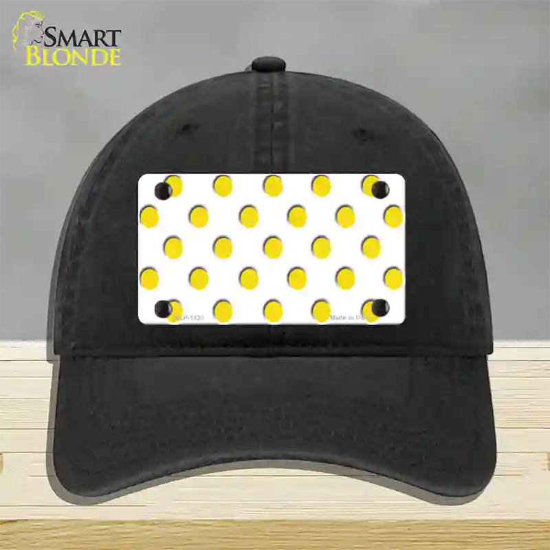 Yellow White Polka Dot Novelty License Plate Hat Unconstructed Cotton / Black