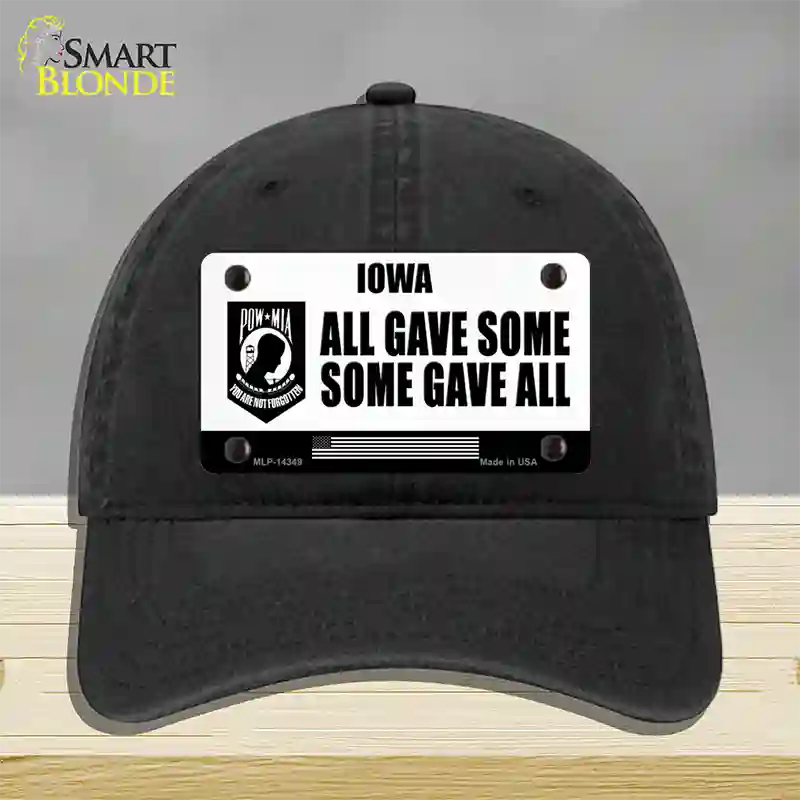 Iowa POW MIA Some Gave All Novelty License Plate Hat Unconstructed Cotton / Black