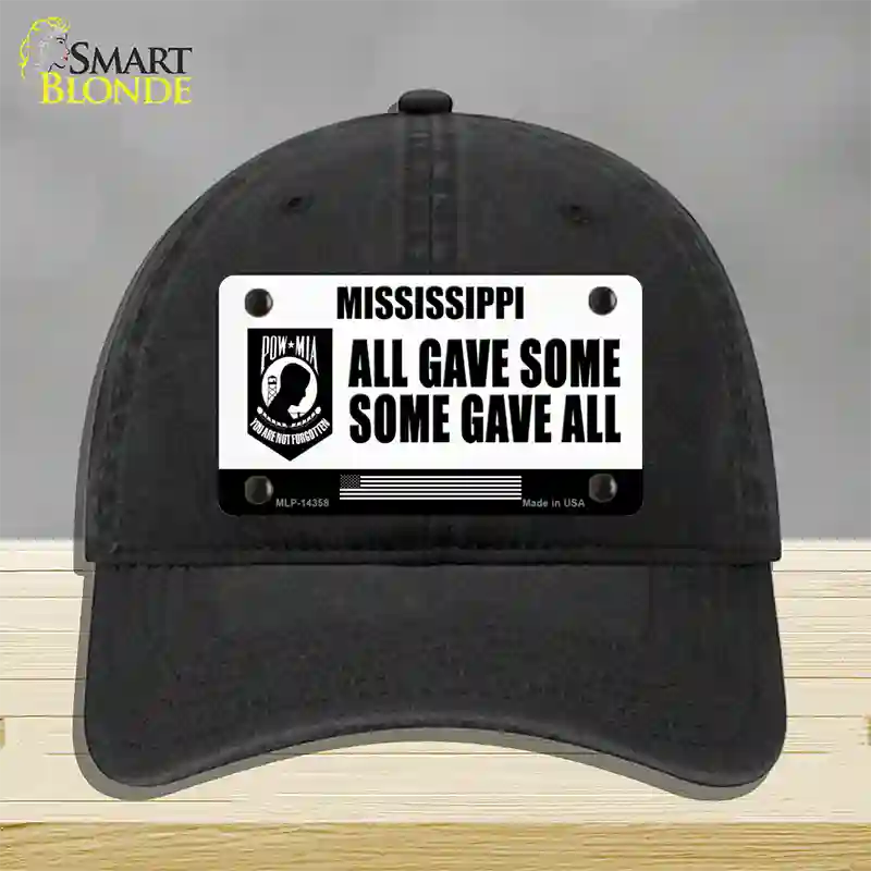 Mississippi POW MIA Some Gave All Novelty License Plate Hat Unconstructed Cotton / Black