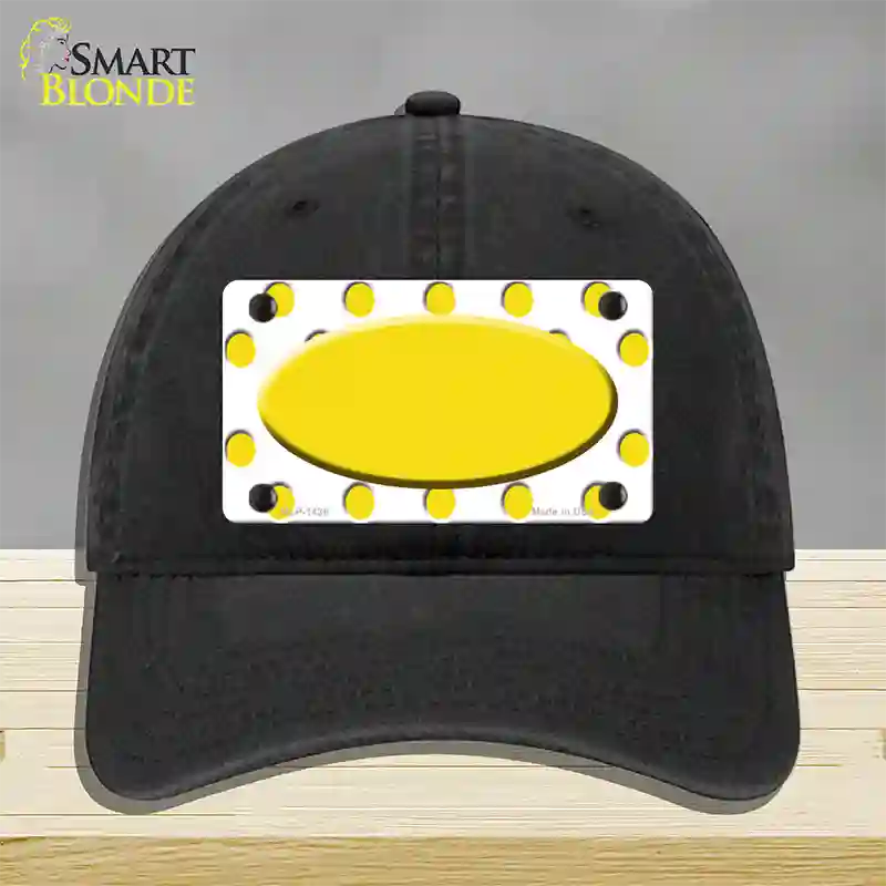 Yellow White Polka Dot Yellow Center Oval Novelty License Plate Hat Unconstructed Cotton / Black