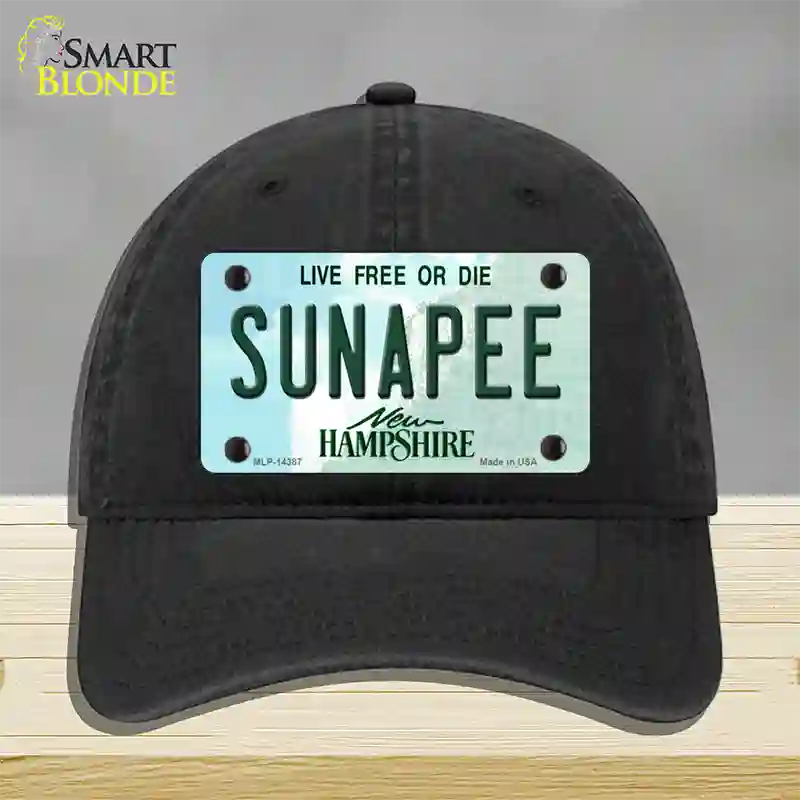 Sunapee New Hampshire Novelty License Plate Hat Unconstructed Cotton / Black