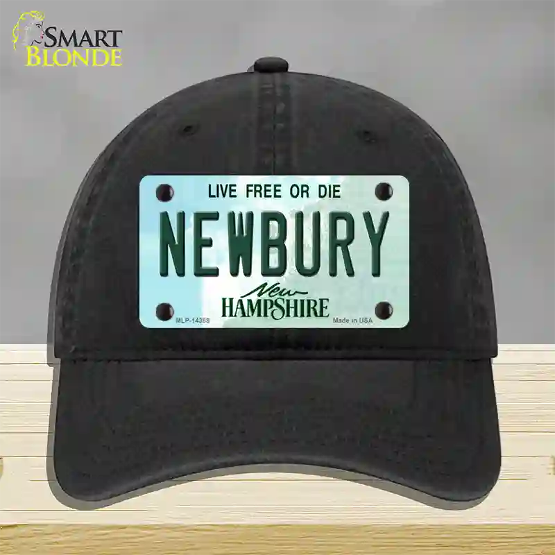 Newbury New Hampshire Novelty License Plate Hat Unconstructed Cotton / Black