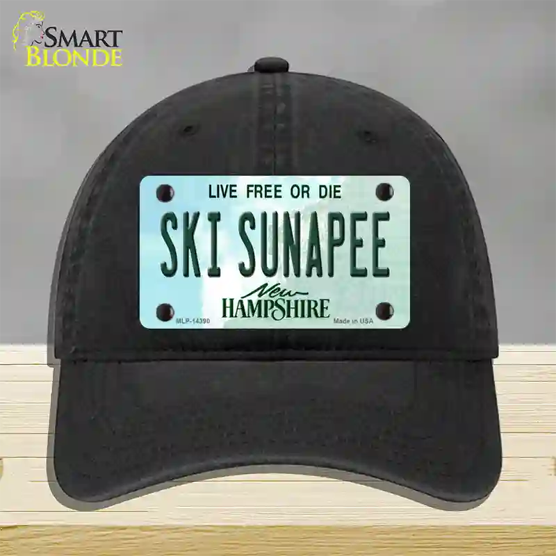 Ski Sunapee New Hampshire Novelty License Plate Hat Unconstructed Cotton / Black