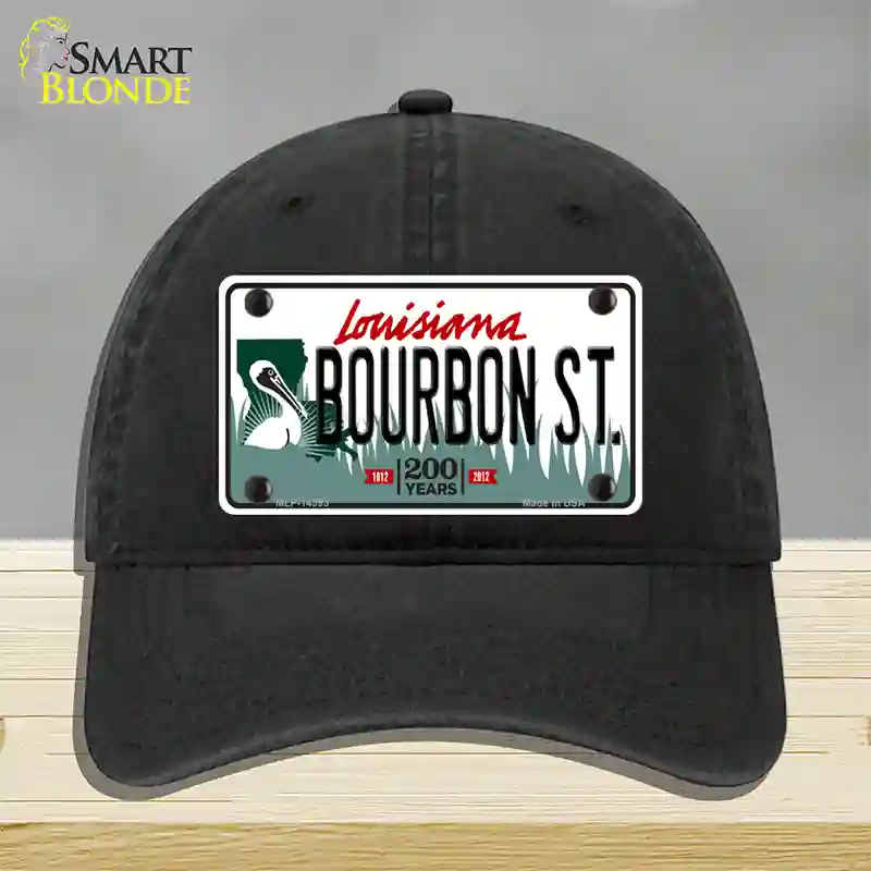 Bourbon St Louisiana Novelty License Plate Hat Unconstructed Cotton / Black