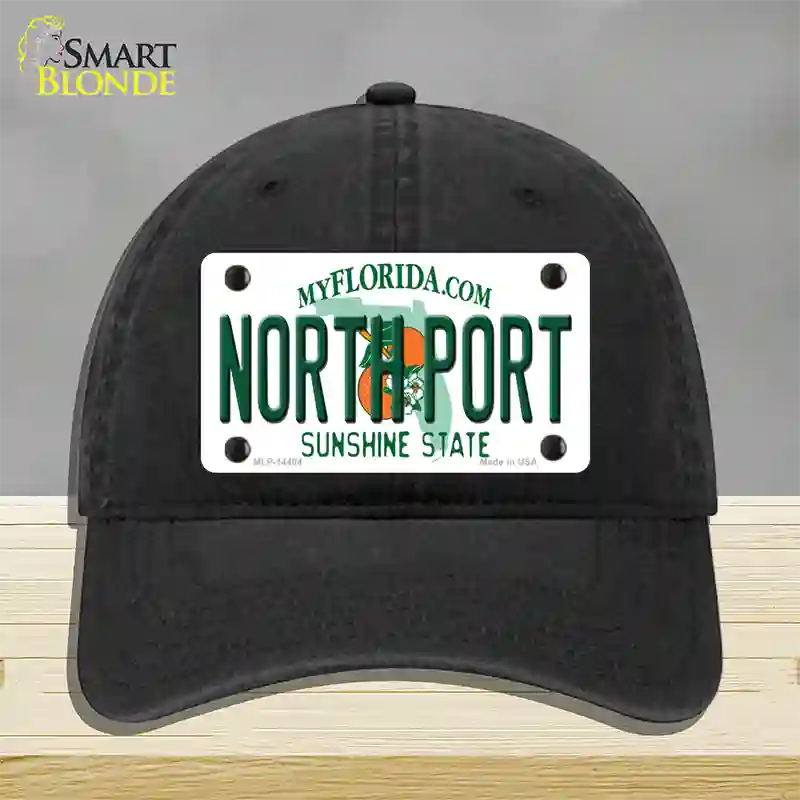 North Port Florida Novelty License Plate Hat Unconstructed Cotton / Black