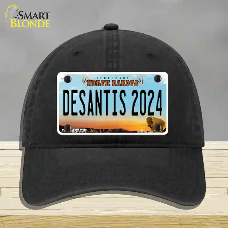 Desantis 2024 North Dakota Novelty License Plate Hat Unconstructed Cotton / Black