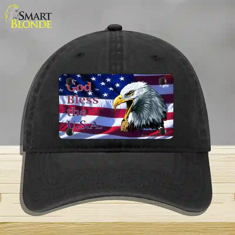 God Bless The USA Eagle Novelty License Plate Hat Unconstructed Cotton / Black