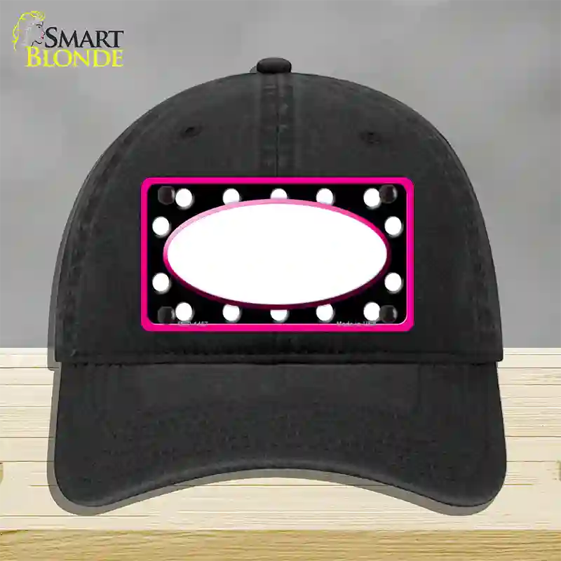 White Black Polka Dots Pink Frame And White Center Oval Novelty License Plate Hat Unconstructed Cotton / Black