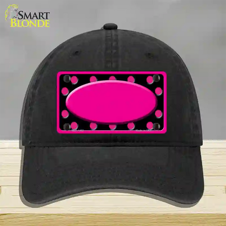 Pink Black Polka Dots Pink Frame And Center Oval Novelty License Plate Hat Unconstructed Cotton / Black