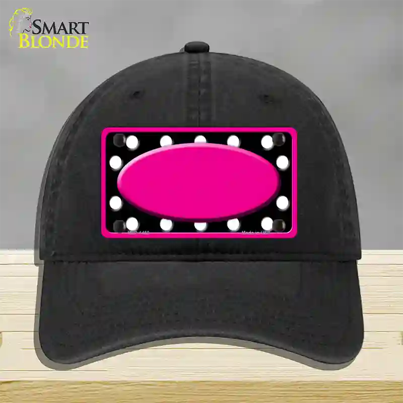 White Black Polka Dots Pink Frame And Center Oval Novelty License Plate Hat Unconstructed Cotton / Black