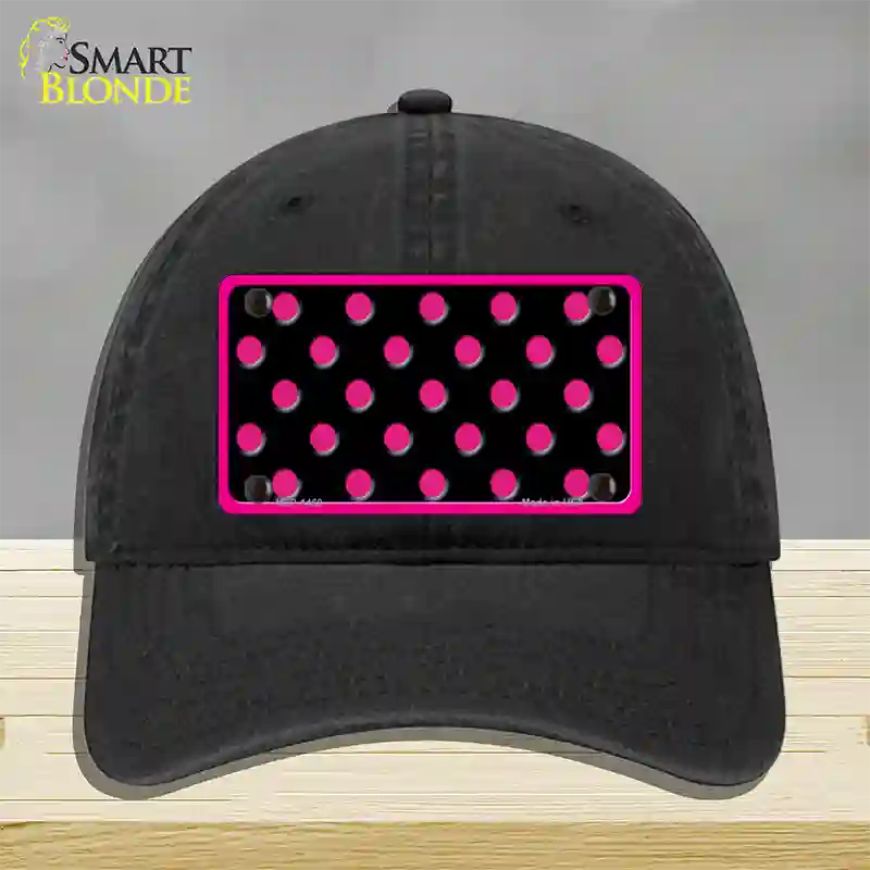 Pink Black Polka Dot Novelty License Plate Hat Unconstructed Cotton / Black