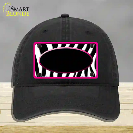 Black White Pink Zebra Center Oval Novelty License Plate Hat Unconstructed Cotton / Black