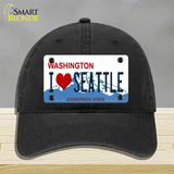 I Love Seattle Washington Novelty License Plate Hat Unconstructed Cotton / Black