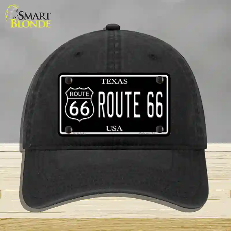 Route 66 Texas Black Novelty License Plate Hat Unconstructed Cotton / Black