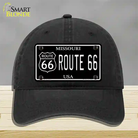 Route 66 Missouri Black Novelty License Plate Hat Unconstructed Cotton / Black