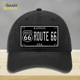 Route 66 Kansas Black Novelty License Plate Hat Unconstructed Cotton / Black