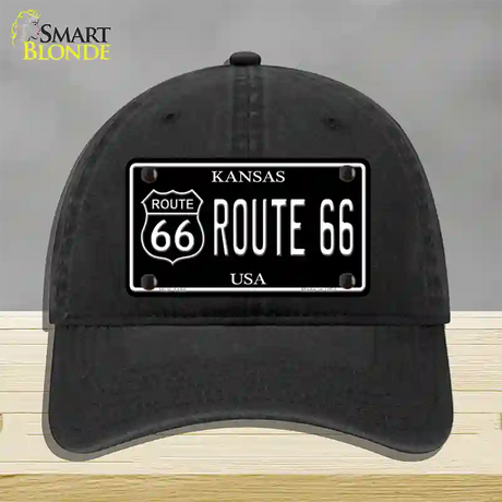 Route 66 Kansas Black Novelty License Plate Hat Unconstructed Cotton / Black