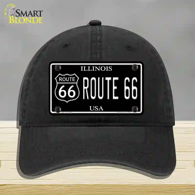 Route 66 Illinois Black Novelty License Plate Hat Unconstructed Cotton / Black