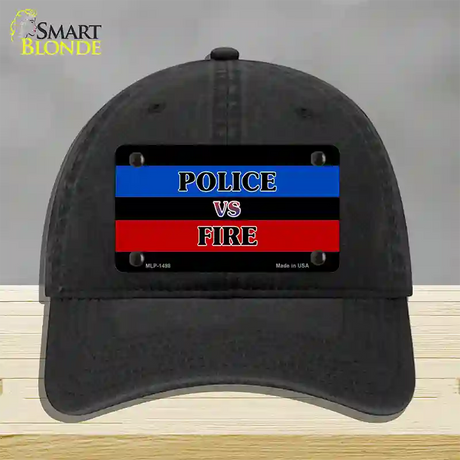 Police Vs. Fire Novelty License Plate Hat Unconstructed Cotton / Black