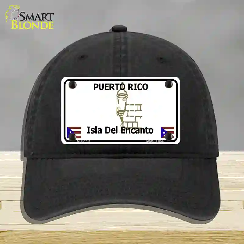 Puerto Rico Novelty License Plate Hat Unconstructed Cotton / Black