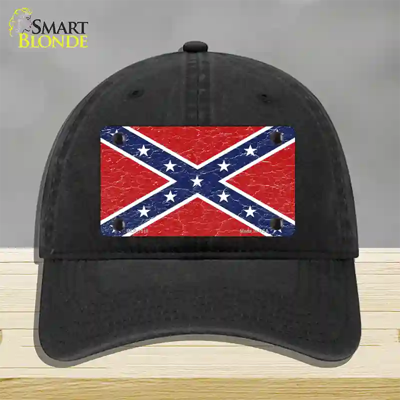 Distressed Confederate Flag Novelty License Plate Hat Unconstructed Cotton / Black