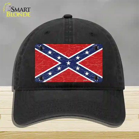 Distressed Confederate Flag Novelty License Plate Hat Unconstructed Cotton / Black