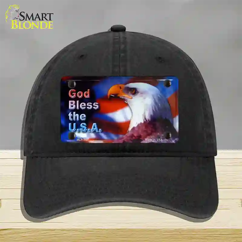 God Bless USA Eagle Novelty License Plate Hat Unconstructed Cotton / Black