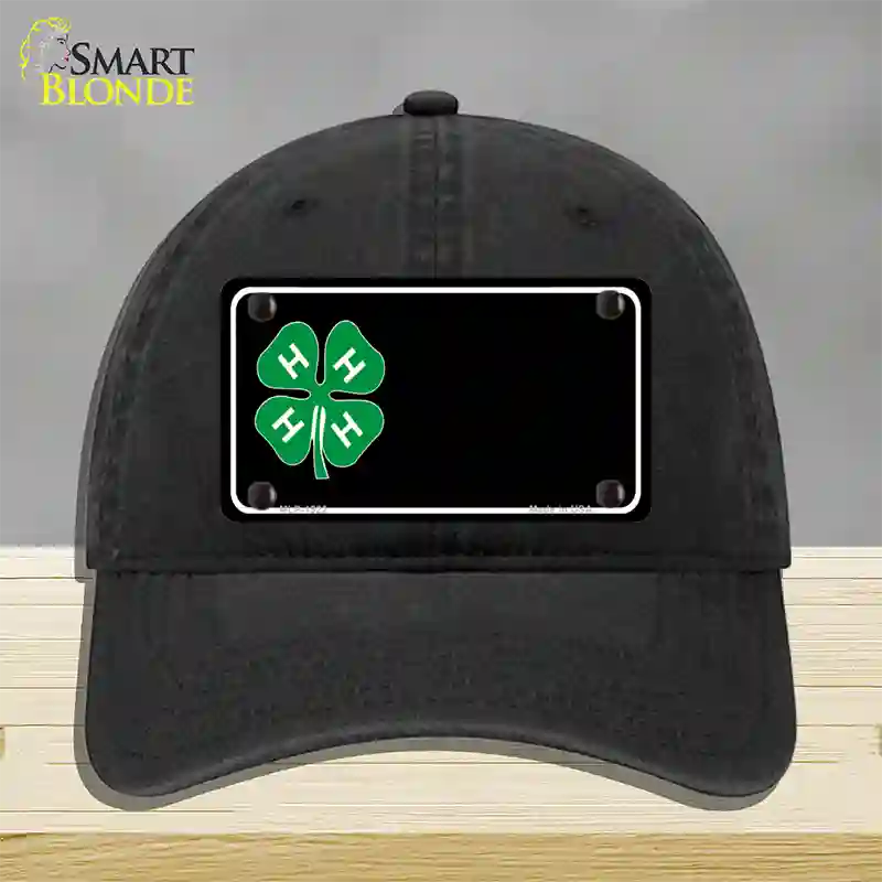 4-H Offset Novelty License Plate Hat Unconstructed Cotton / Black