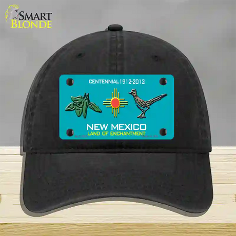 Green Chili & Road Runner New Mexico Novelty License Plate Hat Unconstructed Cotton / Black