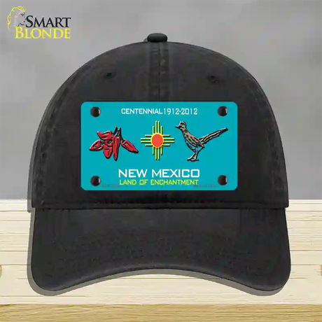 Red Chili & Road Runner New Mexico Teal Novelty License Plate Hat Unconstructed Cotton / Black