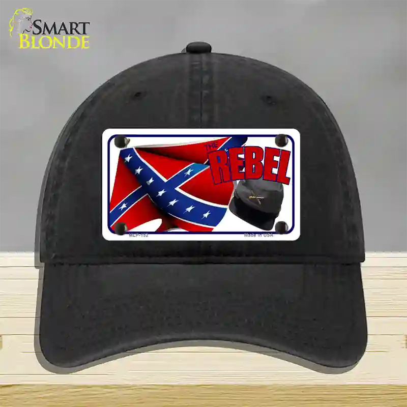 Rebel Cap And Flag Novelty License Plate Hat Unconstructed Cotton / Black