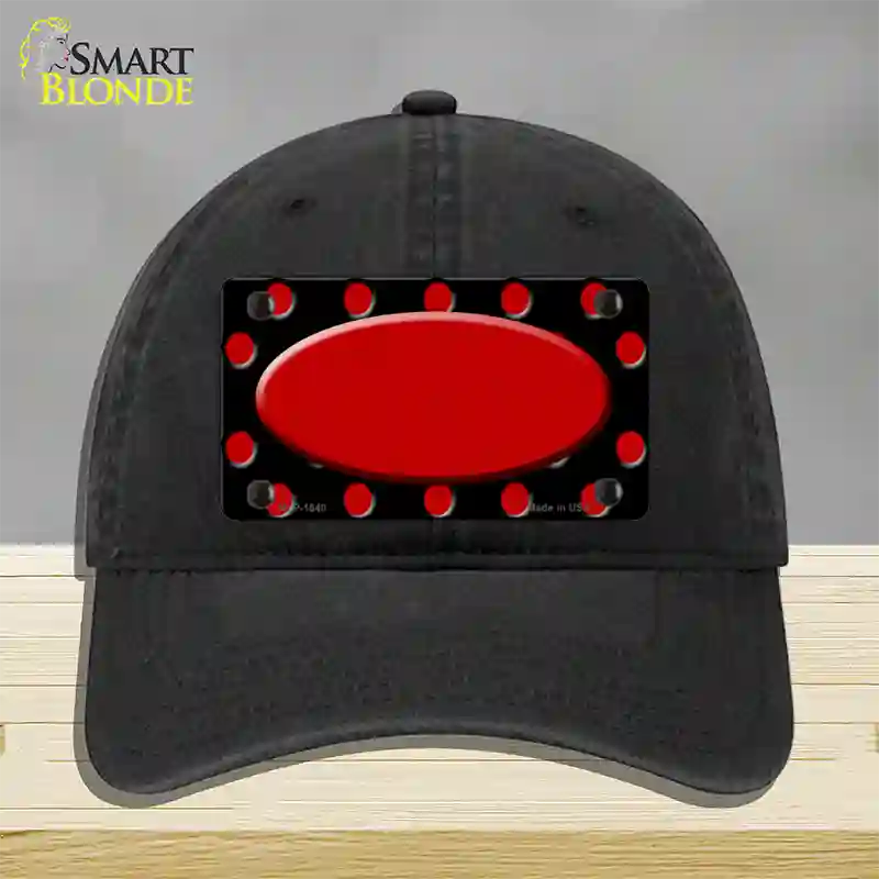 Red Black Polka Dot Red Center Oval Novelty License Plate Hat Unconstructed Cotton / Black