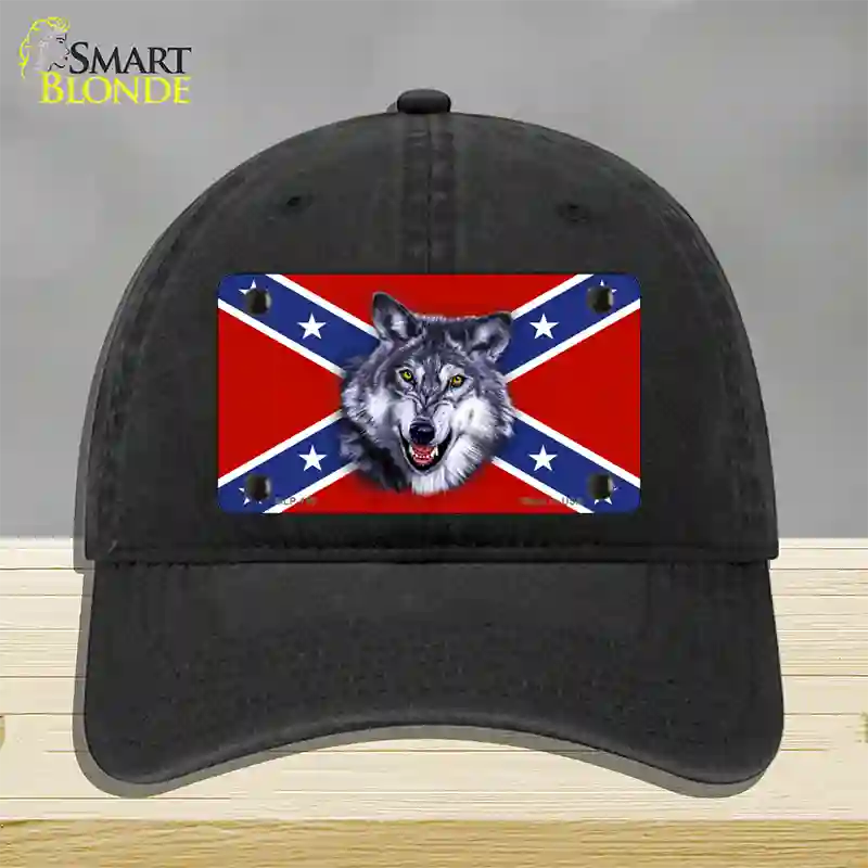 Confederate Flag Wolf Novelty License Plate Hat Unconstructed Cotton / Black