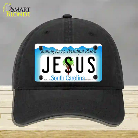 Jesus South Carolina Blue Novelty License Plate Hat Unconstructed Cotton / Black