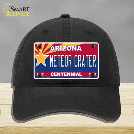 Arizona Centennial Meteor Crater Novelty License Plate Hat Unconstructed Cotton / Black