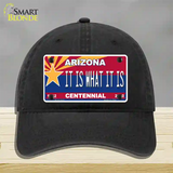 Arizona Centennial It Is What It Is Novelty License Plate Hat Unconstructed Cotton / Black