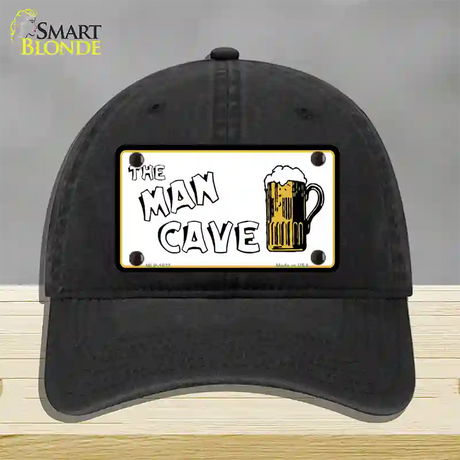 Man Cave Novelty License Plate Hat Unconstructed Cotton / Black