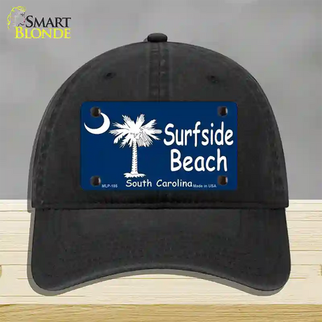 Surf Side Beach Novelty License Plate Hat Unconstructed Cotton / Black