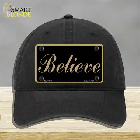 Believe Novelty License Plate Hat Unconstructed Cotton / Black