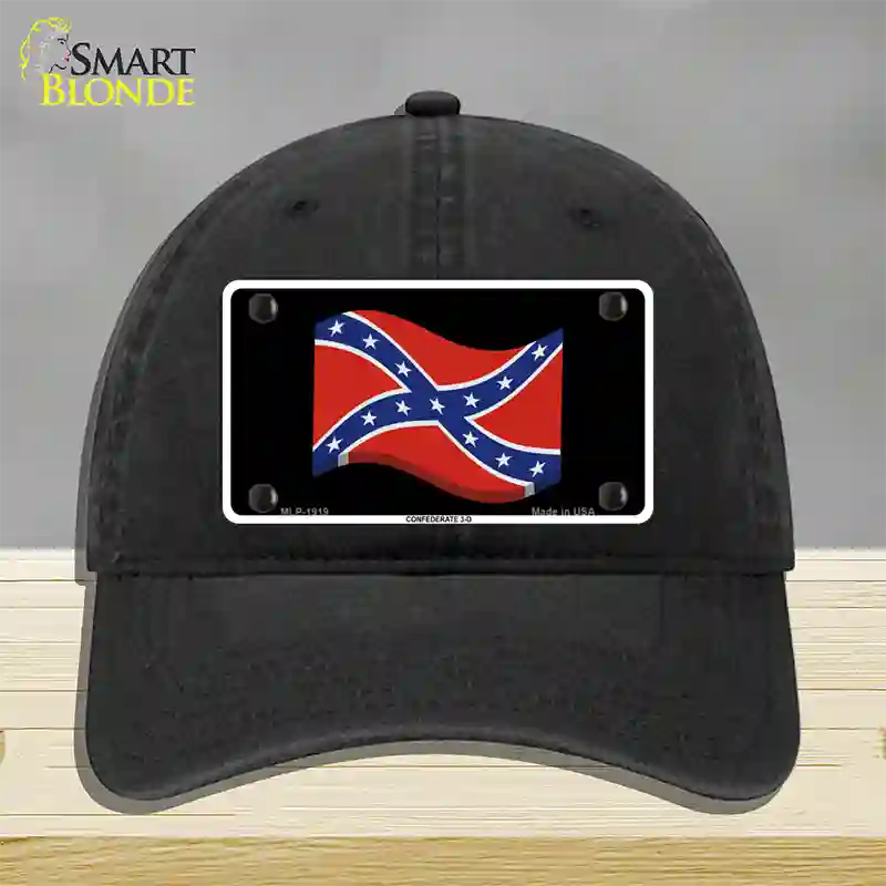 Confederate 3-D Flag Novelty License Plate Hat Unconstructed Cotton / Black