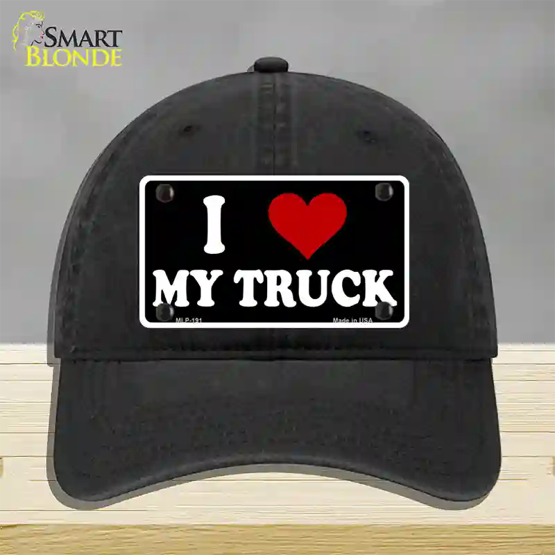 I Love My Truck Black Novelty License Plate Hat Unconstructed Cotton / Black