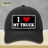 I Love My Truck Black Novelty License Plate Hat Unconstructed Cotton / Black