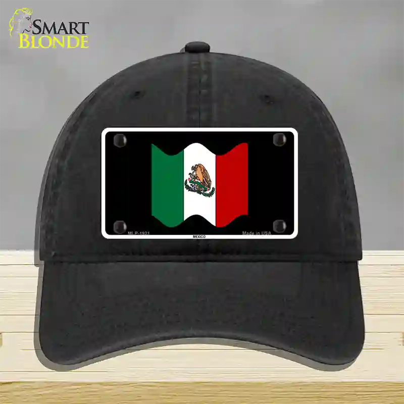 Mexico Waving Flag Novelty License Plate Hat Unconstructed Cotton / Black