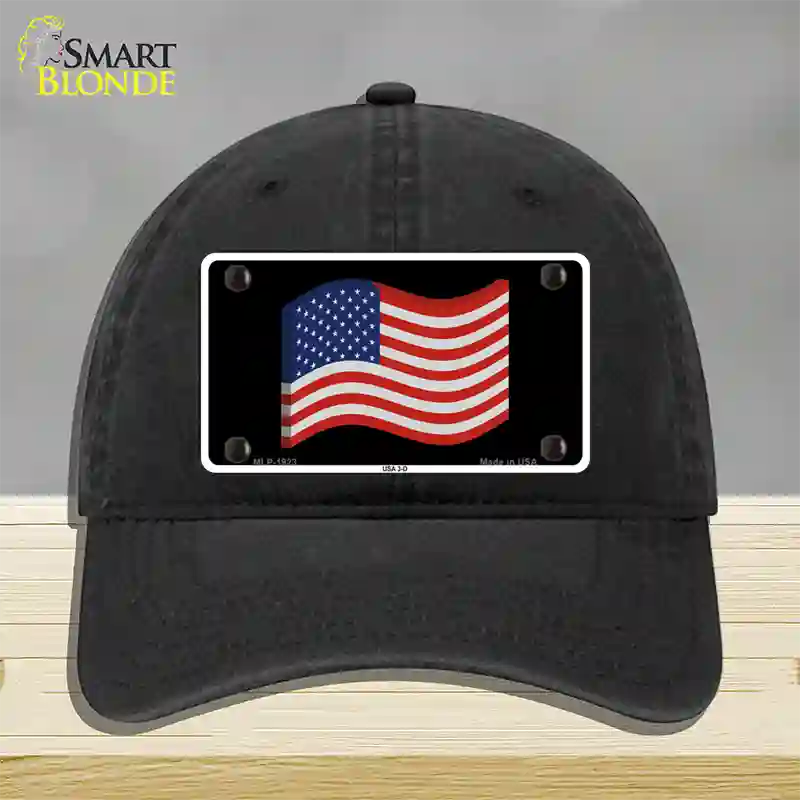 USA 3-D Flag Novelty License Plate Hat Unconstructed Cotton / Black