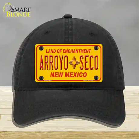 Arroyo Seco Yellow New Mexico Novelty License Plate Hat Unconstructed Cotton / Black