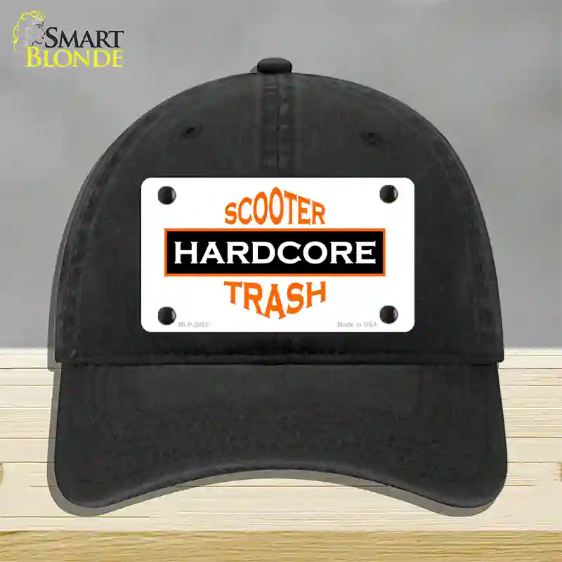 Hardcore Scooter Trash White Novelty License Plate Hat Unconstructed Cotton / Black