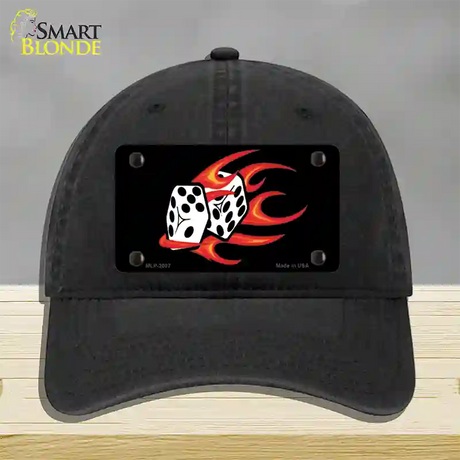 Red Hot Flaming Dice Novelty License Plate Hat Unconstructed Cotton / Black