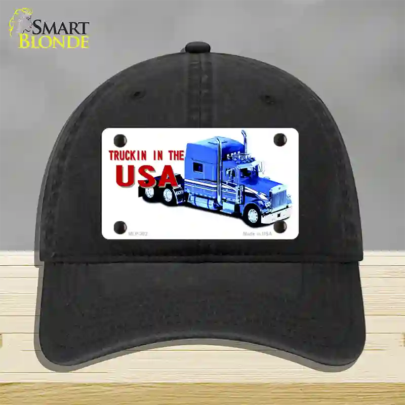 Trucking In The USA Novelty License Plate Hat Unconstructed Cotton / Black