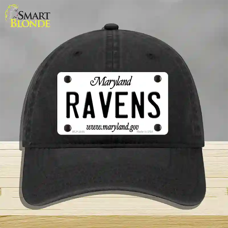 Ravens Maryland State Novelty License Plate Hat Unconstructed Cotton / Black